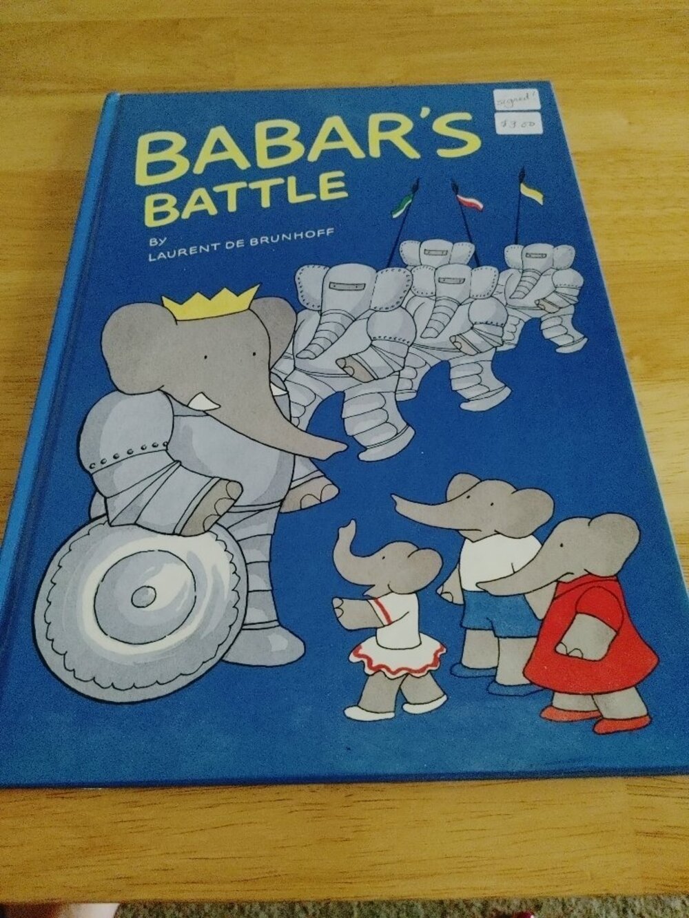 Vintage Signed Hardcover Book: Babar's Battle by Laurent de Brunhoff